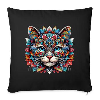 Cat decorated with Mandalas - Sofa pillowcase 17,3'' x 17,3'' (45 x 45 cm) - black - Front