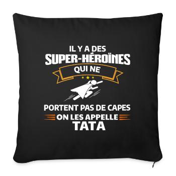 Super-Héroïne TATA Mode - Housse de coussin décorative 45 x 45 cm - noir - Devant