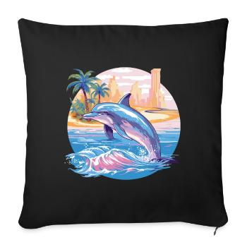 Dauphin Été Soleil Plage Mer Palmiers Vacances - Housse de coussin décorative 45 x 45 cm - noir - Devant
