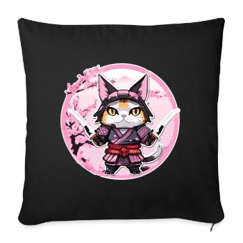 Samurai Katze & Kirschblüten #1 - Sofakissenbezug 45 x 45 cm - Schwarz - Vorne
