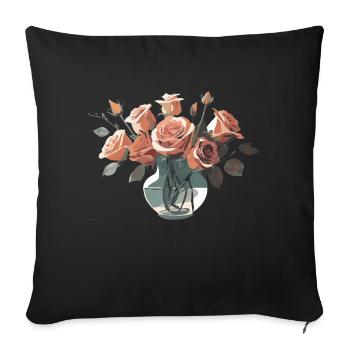 Roses dans un vase rouge rose esthétique - Housse de coussin décorative 45 x 45 cm - noir - Devant