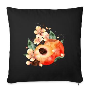 Peach Half, Peaches, Leaves & Peach Blossoms - Sofa pillowcase 17,3'' x 17,3'' (45 x 45 cm) - black - Front