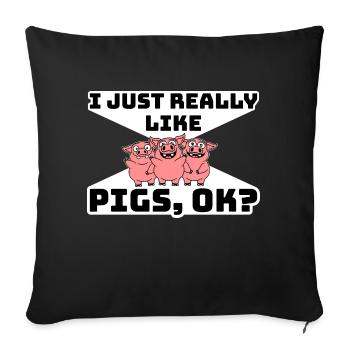 J’aime vraiment les cochons, OK drôle mignon amateur de cochons - Housse de coussin décorative 45 x 45 cm - noir - Devant