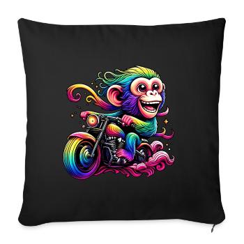 Rainbow monkey at the rainbow wheel - Sofa pillowcase 17,3'' x 17,3'' (45 x 45 cm) - black - Front