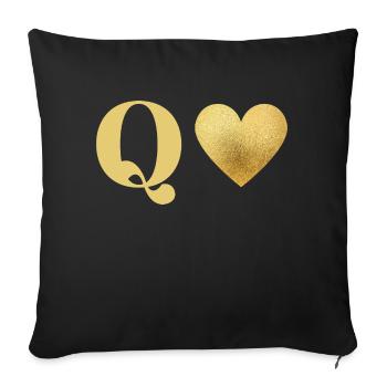Buchstabe q goldenes Herz - Sofakissenbezug 45 x 45 cm - Schwarz - Vorne