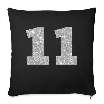 Nummer 11 Silberglitter - 11. Jahrestag - Sofakissenbezug 45 x 45 cm - Schwarz - Vorne