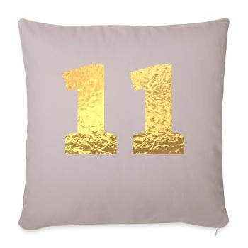 Numéro 11 paillettes doré - 11e anniversaire - Housse de coussin décorative 45 x 45 cm - taupe clair - Devant