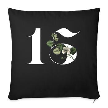Numéro 15 floral vert -15e anniversaire floral - Housse de coussin décorative 45 x 45 cm - noir - Devant
