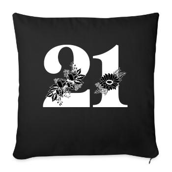 Numéro 21 floral noir -21e anniversaire floral - Housse de coussin décorative 45 x 45 cm - noir - Devant
