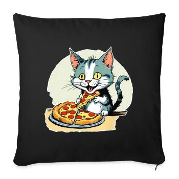 Le chat adore la pizza - Housse de coussin décorative 45 x 45 cm - noir - Devant