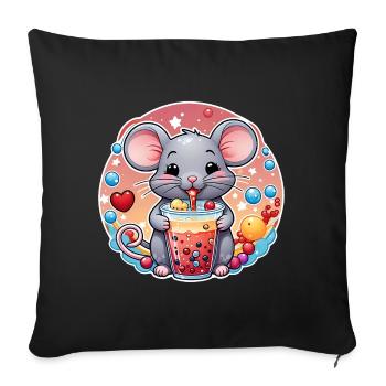Little Cute Mouse with Refreshment and Straw - Sofa pillowcase 17,3'' x 17,3'' (45 x 45 cm) - black - Front
