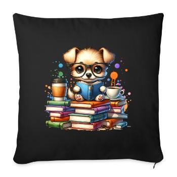 Reading is my hobby: Cute puppy with glasses - Sofa pillowcase 17,3'' x 17,3'' (45 x 45 cm) - black - Front