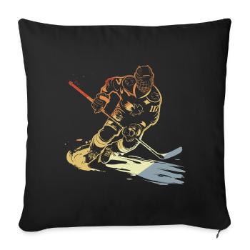 Joueur de hockey sur glace croquis rétro - Housse de coussin décorative 45 x 45 cm - noir - Devant