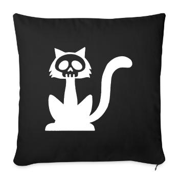 Tête de mort chat blanc - Housse de coussin décorative 45 x 45 cm - noir - Devant