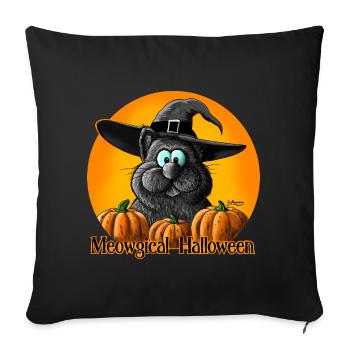 Chat d'Halloween avec chapeau de sorcière - Housse de coussin décorative 45 x 45 cm - noir - Devant