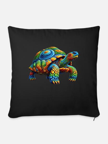 Bunte Regenbogen Schildkröte - Sofakissenbezug 45 x 45 cm - Schwarz