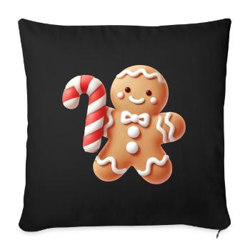 Joyeux bonhomme en pain d’épice avec canne à sucre - Housse de coussin décorative 45 x 45 cm - noir - Devant