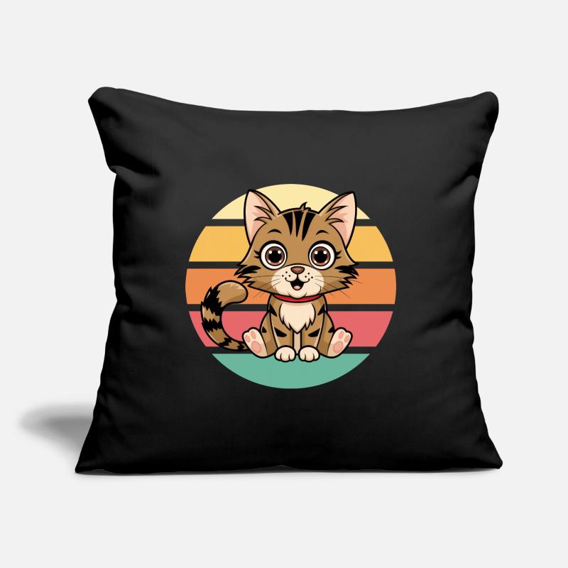 Mignon dessin animé chat Vintage coucher de soleil Housse de coussin décorative 45 x 45 cm