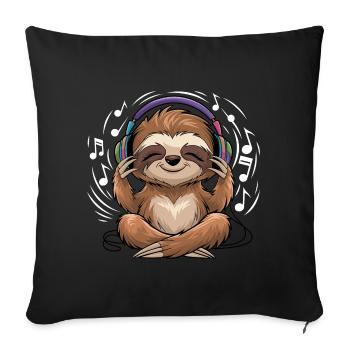 Paresseux de musique avec clé de casque - Housse de coussin décorative 45 x 45 cm - noir - Devant