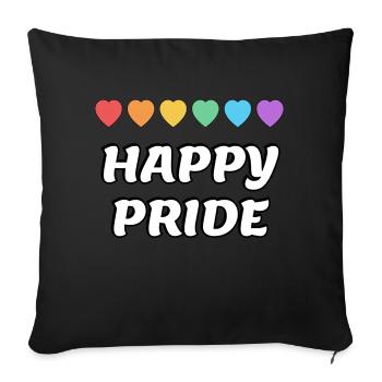 Happy Pride Rainbow hearts Mois de la fierté LGBTQ - Housse de coussin décorative 45 x 45 cm - noir - Devant