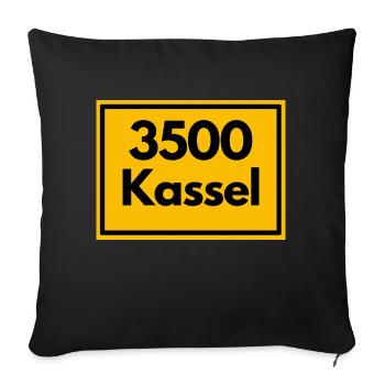 Place sign - then retro old zip code 3500 KASSEL - Sofa pillowcase 17,3'' x 17,3'' (45 x 45 cm) - black - Front