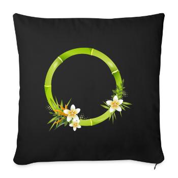Bamboo frame with tropical leaves & flowers - Sofa pillowcase 17,3'' x 17,3'' (45 x 45 cm) - black - Front