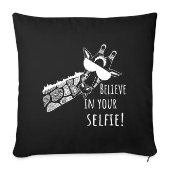 Croyez en votre selfie – Dicton drôle et girafe - Housse de coussin décorative 45 x 45 cm - noir - Devant