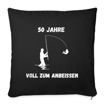 Angler T-Shirt 50 Years – Full to bite into - Sofa pillowcase 17,3'' x 17,3'' (45 x 45 cm) - black - Front
