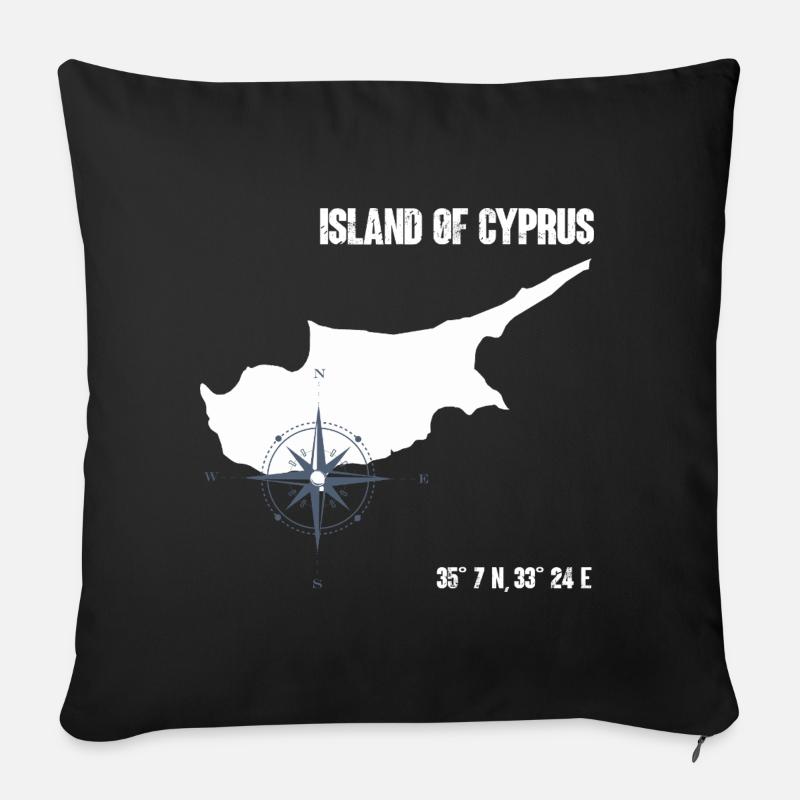 Zypern Insel Umriss mit Kompass und Koordinaten - Sofakissenbezug 45 x 45 cm - Schwarz