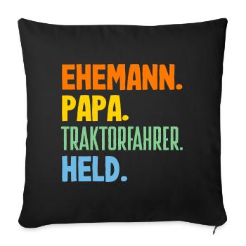 Mari Papa Conducteur de tracteur Héros - Housse de coussin décorative 45 x 45 cm - noir - Devant