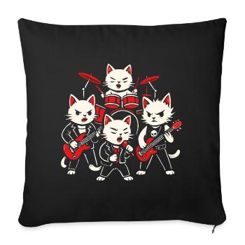 Rock Band Cats Playing Drums Guitars Music Graphic - Sofa pillowcase 17,3'' x 17,3'' (45 x 45 cm) - black - Front