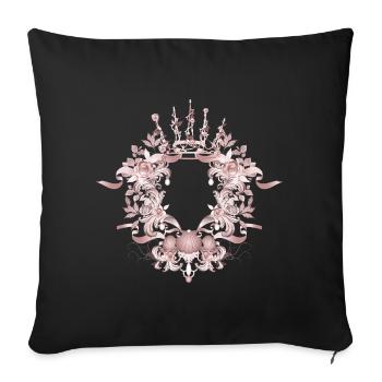 Cadre baroque rose avec couronne et ornements floraux - Housse de coussin décorative 45 x 45 cm - noir - Devant