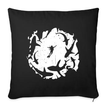 Diver in  Circular Shark Silhouette - Sofa pillowcase 17,3'' x 17,3'' (45 x 45 cm) - black - Front