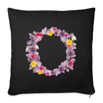 Couronne d’eucalyptus rose poussiéreux avec de délicates fleurs printanières. - Housse de coussin décorative 45 x 45 cm - noir - Devant