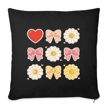 Pastel Daisy Bows Heart Pattern - Sofa pillowcase 17,3'' x 17,3'' (45 x 45 cm) - black - Front