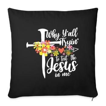 Croix de fleurs : Jésus en moi - Housse de coussin décorative 45 x 45 cm - noir - Devant