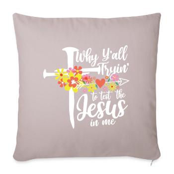 Croix de fleurs : Jésus en moi - Housse de coussin décorative 45 x 45 cm - taupe clair - Devant