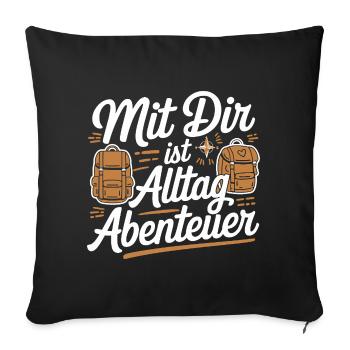 Avec toi, c’est la vie quotidienne aventure sac à dos amoureuse - Housse de coussin décorative 45 x 45 cm - noir - Devant