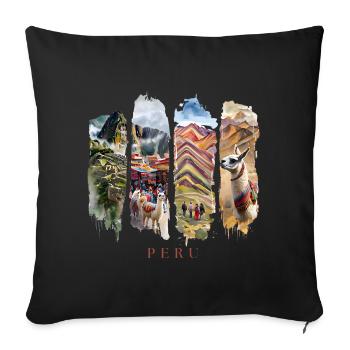 Voyage de vacances au Pérou – Motif Inca et Montagne - Housse de coussin décorative 45 x 45 cm - noir - Devant