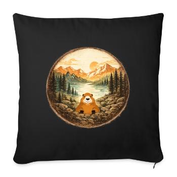 Marmotte forêt lac montagne  - Housse de coussin décorative 45 x 45 cm - noir - Devant