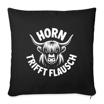 Highlands Horn trifft Flausch - Sofakissenbezug 45 x 45 cm - Schwarz - Vorne