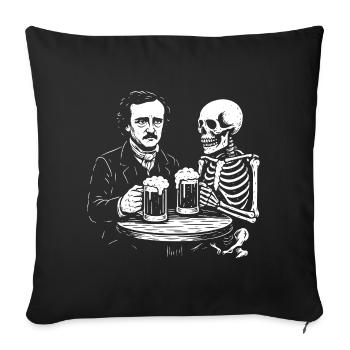 Edgar Allan Poe buvant de la bière avec la mort - Housse de coussin décorative 45 x 45 cm - noir - Devant