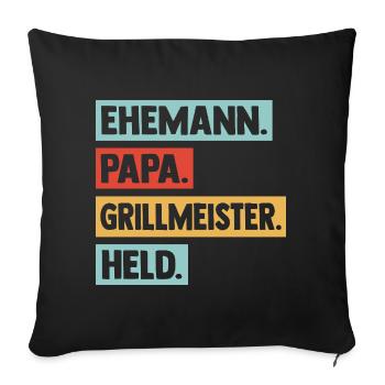 Maître du grill Papa Père Héros Hommes du barbecue - Housse de coussin décorative 45 x 45 cm - noir - Devant