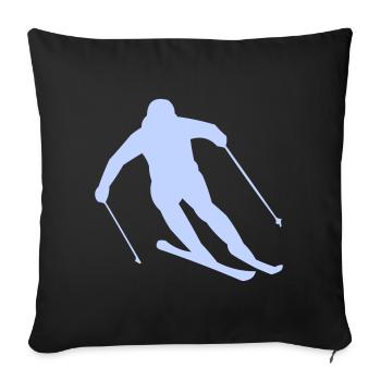 Silhouette du skieur tiré d’hiver - Housse de coussin décorative 45 x 45 cm - noir - Devant