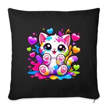 Explosion de couleurs de l’art du chat - Housse de coussin décorative 45 x 45 cm - noir - Devant