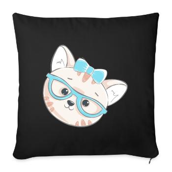 Mignon chaton geek avec des lunettes et un nœud - Housse de coussin décorative 45 x 45 cm - noir - Devant