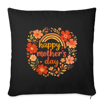 Happy Mother's Day Couronne Fleurs Rétro - Housse de coussin décorative 45 x 45 cm - noir - Devant