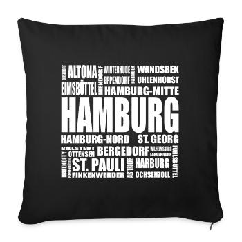 Hamburg auf einen Blick – von Altona bis Wandsbek - Sofakissenbezug 45 x 45 cm - Schwarz - Vorne