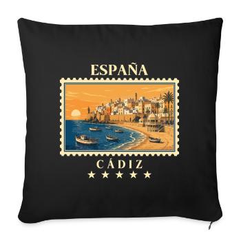 Spanien Cádiz Vintage Reisemarke - Sofakissenbezug 45 x 45 cm - Schwarz - Vorne