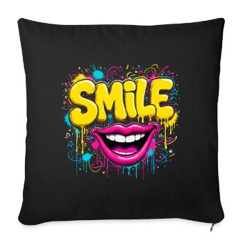 Lebendiges Graffiti-Lächeln - Sofakissenbezug 45 x 45 cm - Schwarz - Vorne